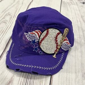 Mom’s Bling Baseball Ball Cap Purple Patriotic Little League Adjustable